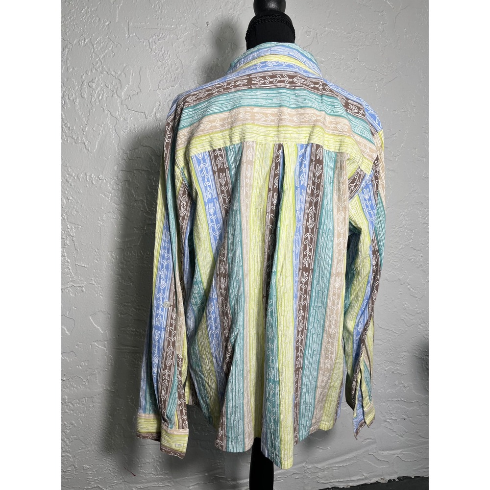 The Tog Shop Cotton Button Front Shirt XL Pastel Stripe Botanical Print - Picture 3 of 7